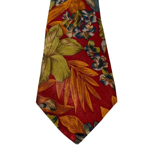 ALFANI 100% Silk Neck Tie | 55.5" | Burgundy Maroon Tropical Floral Print, Men's - Picture 4 of 6